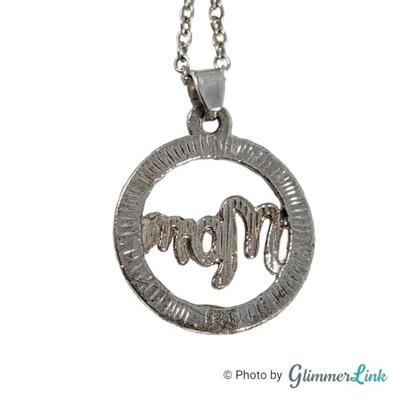 Mothers Day Round Pave Mom Halo Silver Tone Necklace - Picture 7 of 9